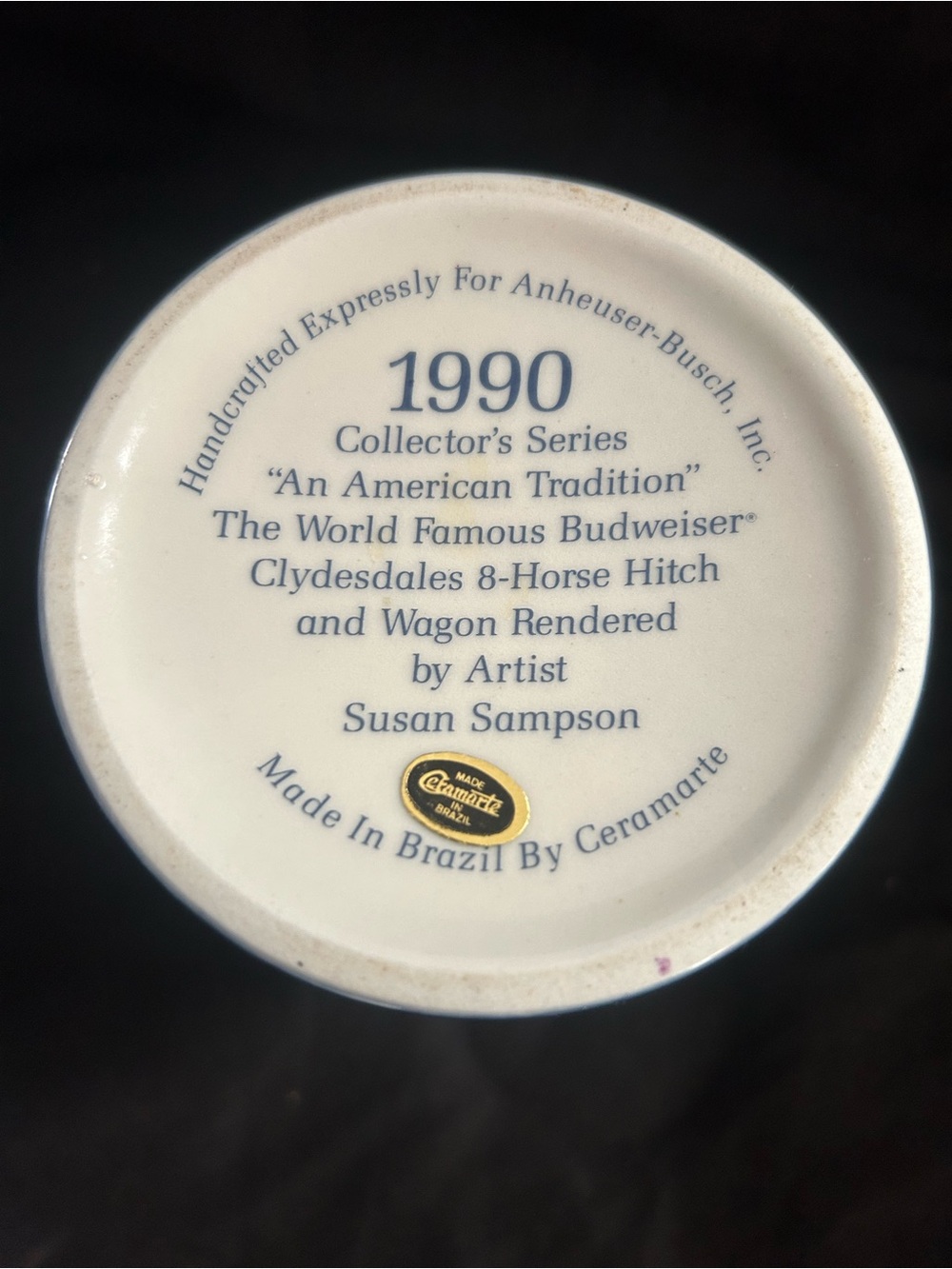 Budweiser 1990 Collector's Series Decorative Plate - White with Blue Text